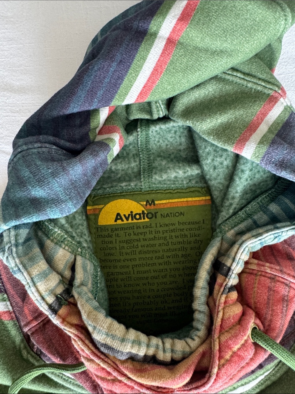 Aviator Nation Green Multi-Stripe Pullover Hoodie - Picture 4 of 6